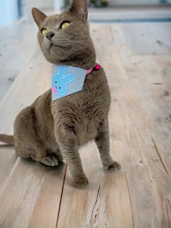 Blue Bunny Kedi Bandana, Fular, Kedi Kıyafeti Kedi Elbisesi, Kedi Tasması