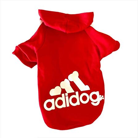 Kırmızı Adidog Kapşonlu Kedi Sweatshirt Kedi Kazağı Duo 