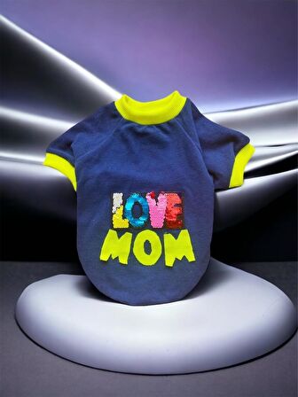 Hediye Paketli, Anneye Hediye, Love Mom Neon, Oval Yaka Tişört Kedi Kıyafeti,Elbisesi, Anneler Günü, Anne