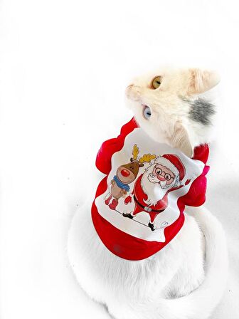 Noel Baba Ve Rudolph Kedi Tişörtü 