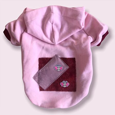 Pink Burgundy Bee Kapşonlu Sweatshirt Köpek Kıyafeti 