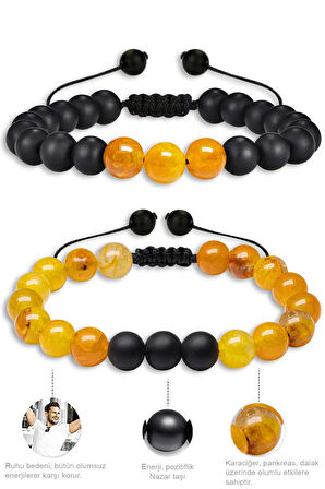 Doğal Damarlı Turuncu Akik Taşı Doğaltaş Bileklik Seti
