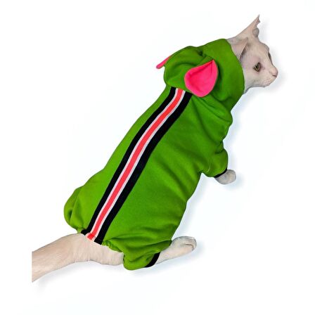 Shipy Pink Stripe Kulaklı Kedi Tulumu,Kıyafeti