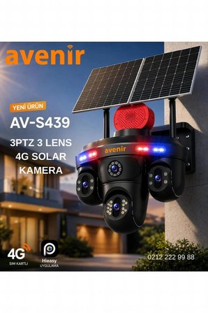 Avenir Solar Güvenlik Kamerası (Tek Panel, 3 Lensli)