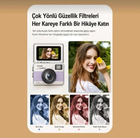 Y1 THUMB MİNİ KAMERA-180 DERECE DÖNEN EKRANLI RETRO SELFIE KAMERASI