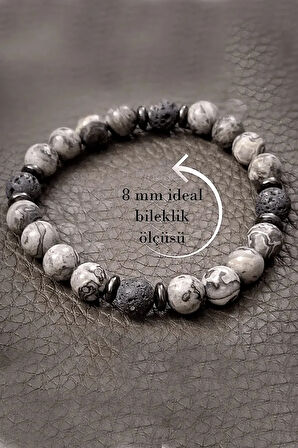 Aşk Nazar Huzur Doğal Taş Bileklik (zebra Jasper Lav Taşı)