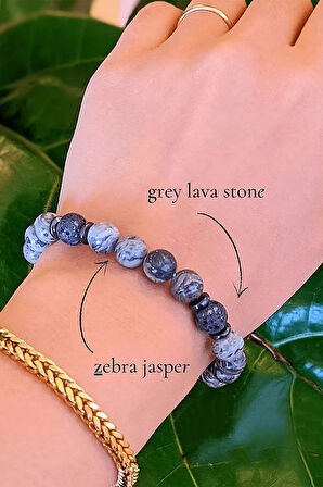 Aşk Nazar Huzur Doğal Taş Bileklik (zebra Jasper Lav Taşı)