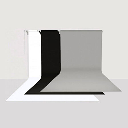 GDX Sabit Kumaş Beyaz - Siyah - Gri 3'lü Fon Perde Seti 2.70x5.80 Metre - Tavan ve Duvar İçin