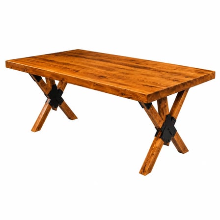 Masif Ahşap Masa 60x120 cm - Demir Bağlantılı Çapraz Ağaç Ayaklı Doğal Çam Yemek Masası