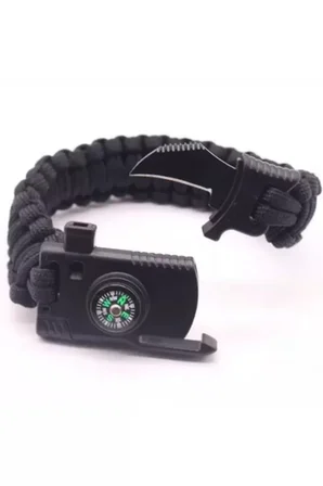 Paracord Survival Ateş Başlatıcı Magnezyum Çubuğu Bıçak Pusula Ikaz Düdüklü Bileklik