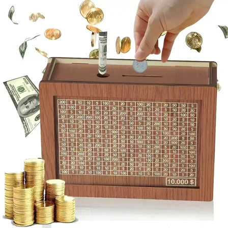 10.000 TL Hedefli Ahşap Kumbara Parabox Tasarım Para Biriktirme Kutusu Motivasyon