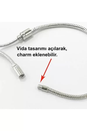 Bileklik 925 Ayar Gümüş Ayarlanabilir Charm Vidalı Kilitli Uyumlu Kadın Bileziği
