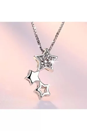 Kolye 925 Ayar Zirkon Taşlı Yıldız Figürlü Gümüş Küpe Seti Hediye