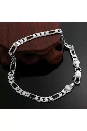 Kadın Erkek Unisex Figaro 6mm Gümüş Kaplama Zincir Bileklik Künye Hediye