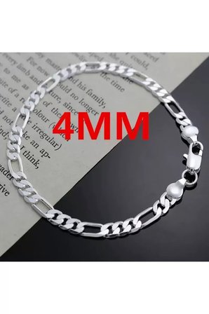 Kadın Erkek Unisex Figaro 6mm Gümüş Kaplama Zincir Bileklik Künye Hediye