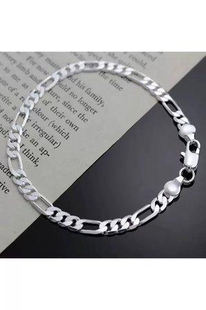 Kadın Erkek Unisex Figaro 6mm Gümüş Kaplama Zincir Bileklik Künye Hediye