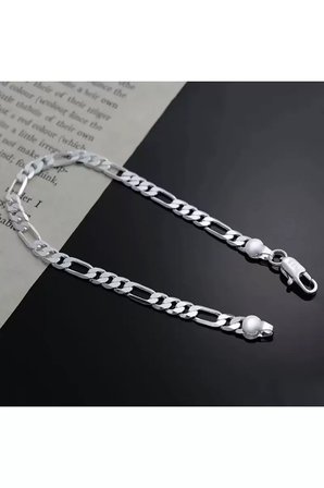 Kadın Erkek Unisex Figaro 6mm Gümüş Kaplama Zincir Bileklik Künye Hediye