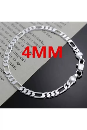 Kadın Erkek Unisex Figaro 6mm Gümüş Kaplama Zincir Bileklik Künye Hediye