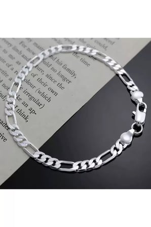 Kadın Erkek Unisex Figaro 6mm Gümüş Kaplama Zincir Bileklik Künye Hediye