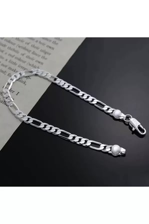 Kadın Erkek Unisex Figaro 6mm Gümüş Kaplama Zincir Bileklik Künye Hediye