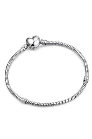 Charm Uyumlu Pave Taşlı Kalp Gümüş Kaplama Bileklik