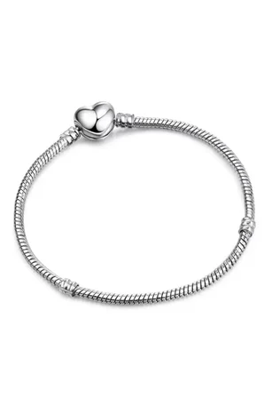 charm uyumlu pave taşlı kalp gümüş kaplama bileklik