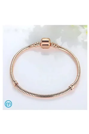 Bileklik 925 Ayar Cham Uyumlu Yılan Zincir Gümüş Üzeri Altın Kaplama Kadın Rose Renk