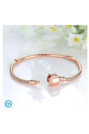 Bileklik 925 Ayar Cham Uyumlu Yılan Zincir Gümüş Üzeri Altın Kaplama Kadın Rose Renk