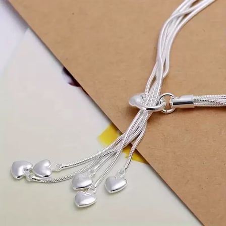 Bileklik 925 Ayar Gümüş Kalp Sallantılı Çoklu Zincir Kadın Ayarlanabilir Şık Sevgili