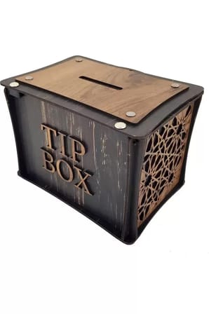El Yapımı Dikdörtgen Ahşap Bahşiş Kutusu Sandık Tip Box Kumbara Tibbox Hediye