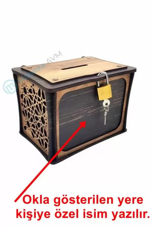 El Yapımı Dikdörtgen Ahşap Bahşiş Kutusu Sandık Tip Box Kumbara Tibbox Hediye