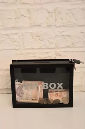 Kumbara Ahşap Önü Şeffaf Pleksili Özel Yapım Kilitli Siyah Tip Box