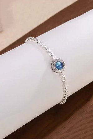 Bileklik 925 Ayar Gümüş Mavi Taşlı Kadın Zirkon Taş Çerçeveli Ayarlanabilir Takı