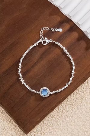 Bileklik 925 Ayar Gümüş Mavi Taşlı Kadın Zirkon Taş Çerçeveli Ayarlanabilir Takı