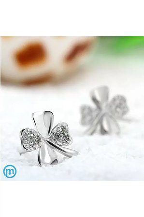 Küpe 925 Ayar Taşlı 4 Yaprak Gümüş Kadın Yonca
