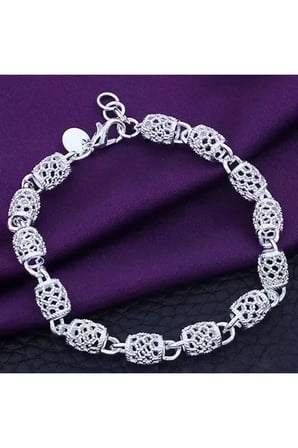 Bileklik 925 Ayar Içi Boş Kristal Telkari Kadın Gümüş Kaplama