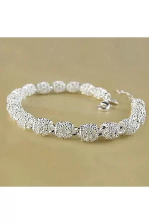 Bileklik 925 Ayar Içi Boş Kristal Telkari Kadın Gümüş Kaplama