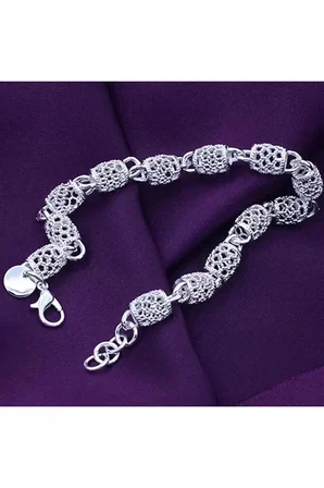 Bileklik 925 Ayar Içi Boş Kristal Telkari Kadın Gümüş Kaplama