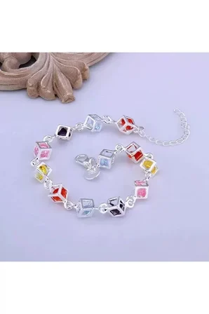Bileklik 925 Ayar Küp Içinde Taşlı Kadın Gümüş