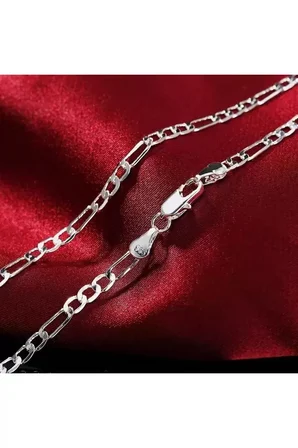 Kolye 925 Ayar Kadın Erkek Unisex Figaro Gümüş Kaplama Zincir