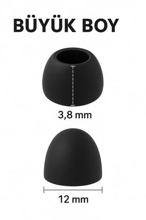 1 Çift 2 Adet Kulaklık Silikonu Uyumlu Büyük 12mm Siyah
