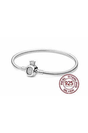Bileklik 925 Ayar Gümüş Charm Takılabilir Taç O Klipsili Yılan Gümüş