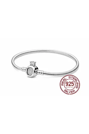 bileklik 925 ayar gümüş charm takılabilir taç o klipsili yılan gümüş