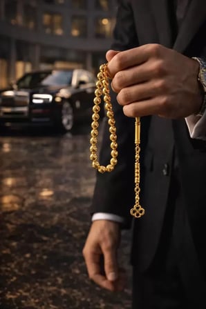 14K Altın Kaplama Erkek Arpa Kesim Bilek Boy Tesbih ? Lüks Hediye Kutulu