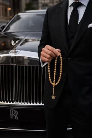 14K Altın Kaplama Erkek Arpa Kesim Bilek Boy Tesbih ? Lüks Hediye Kutulu