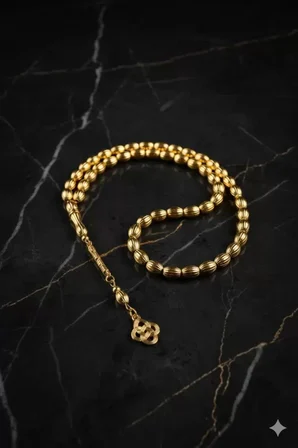 14K Altın Kaplama Erkek Arpa Kesim Bilek Boy Tesbih ? Lüks Hediye Kutulu