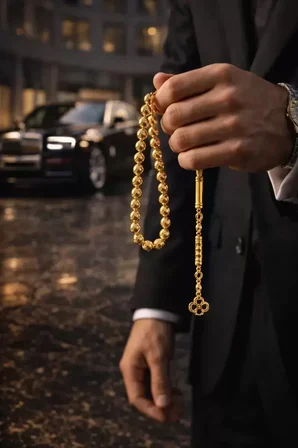 14K Altın Kaplama Erkek Arpa Kesim Bilek Boy Tesbih ? Lüks Hediye Kutulu