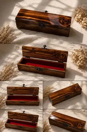 Kutusu Ahşap Tesbih Masif Cam El Yapımı 26x6x5 Cm Koleksiyon Kutusu