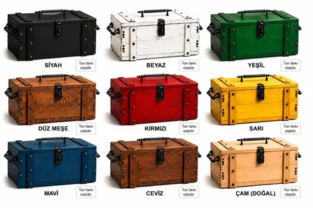 El Yapımı Masif Ağaç Ceviz Renk Ahşap Sandık 37X15X20 Cm Kulplu Saklama Kutusu Büyük
