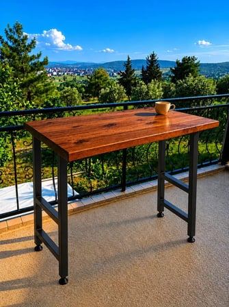 Masif Bar Masası 85 cm Yüksek Metal Profil Ayaklı Mutfak Yemek Kafe Bistro Çalışma 40x50
